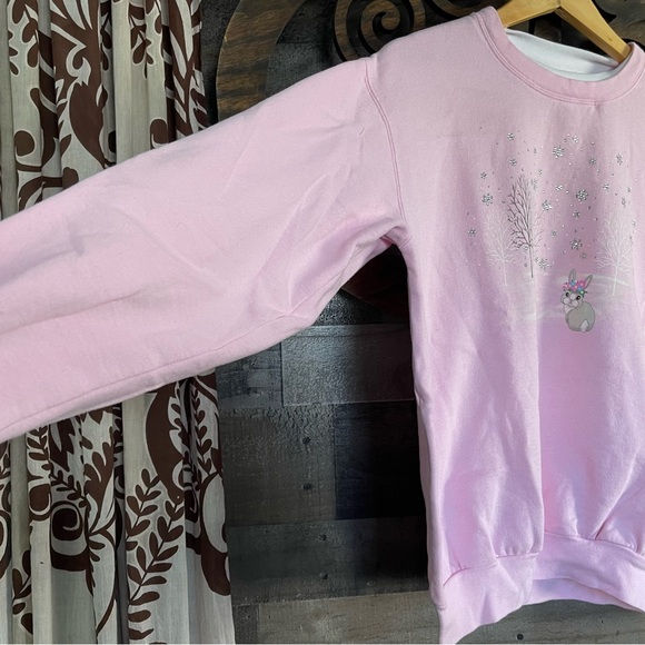 Bunny Novelty Sweatshirt Vtg 90s Pink L Embellished Bedazzled Grandmacore - Picture 9 of 16